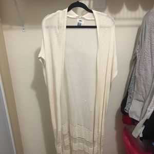 Old Navy Cream Fringe Long Cardigan